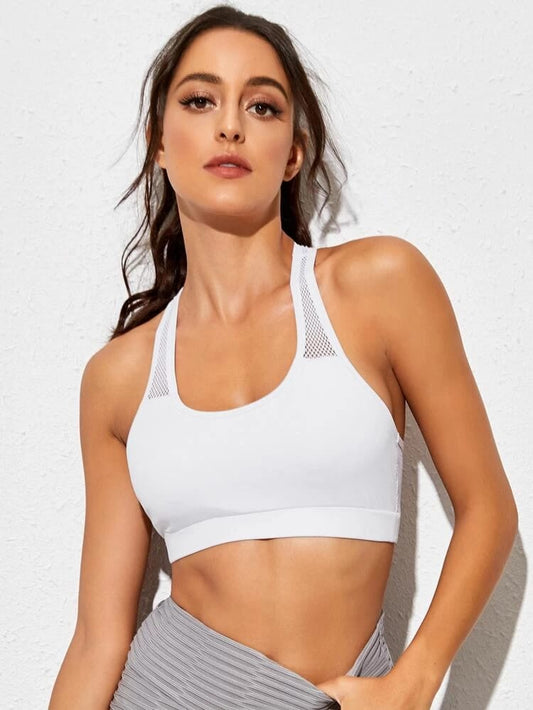 Contrast Mesh Racerback Sports Bra freeshipping - Kendiee