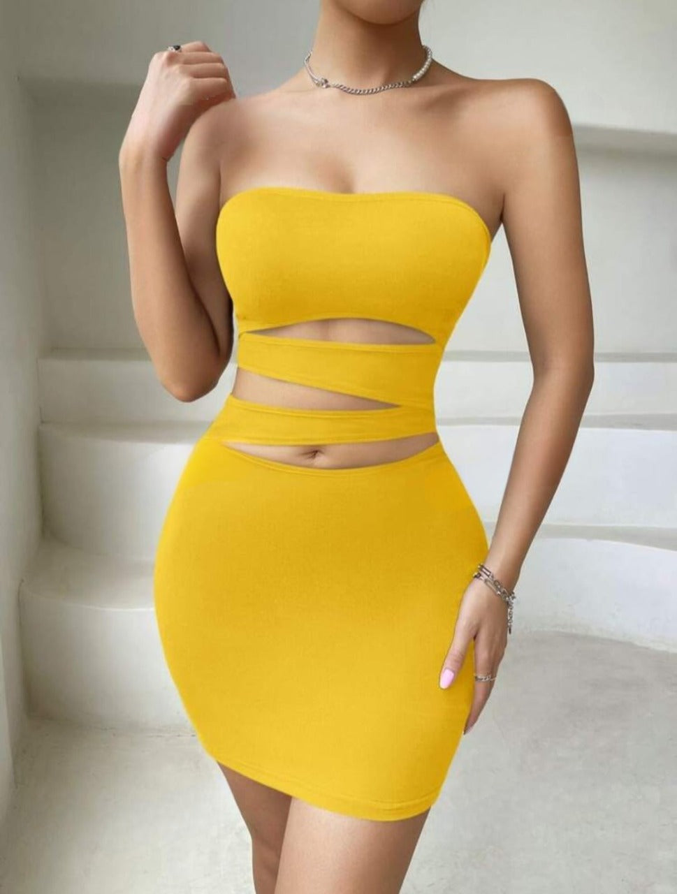 Cut Out Front Tube Bodycon Dress