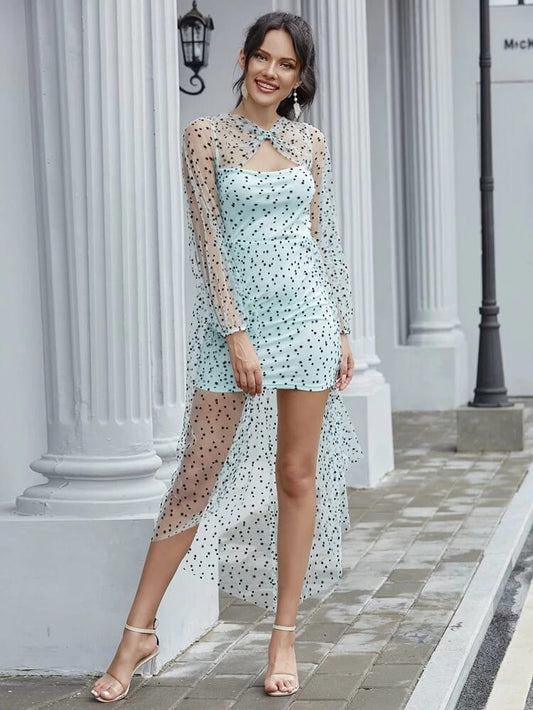 Knot Draped Star Print Mesh Dress freeshipping - Kendiee