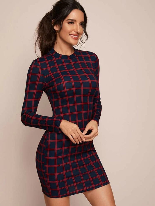 Grid Bodycon Dress freeshipping - Kendiee