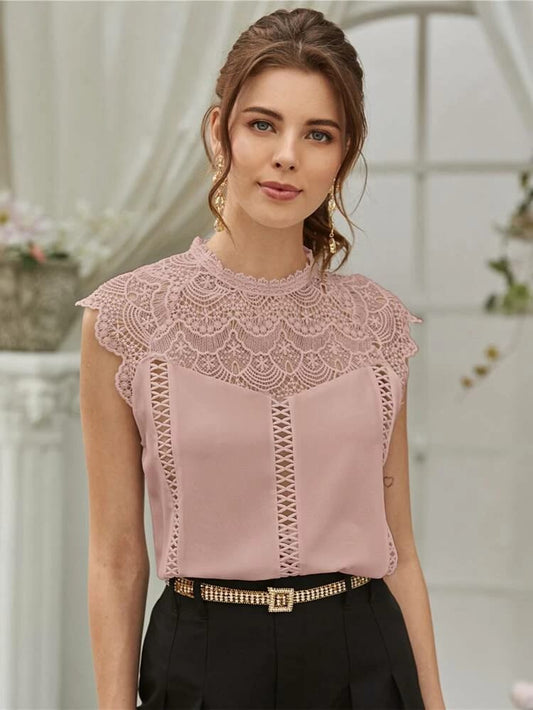 Guipure lace panel keyhole back blouse freeshipping - Kendiee