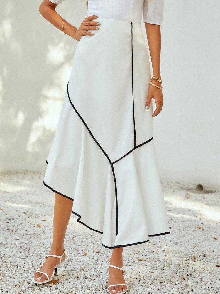 Contrast Binding Asymmetrical Skirt freeshipping - Kendiee