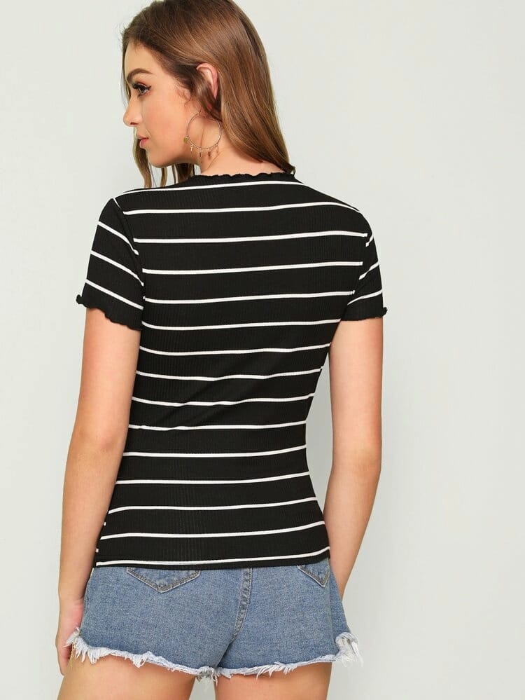 Lettuce Trim Striped Fitted Top freeshipping - Kendiee