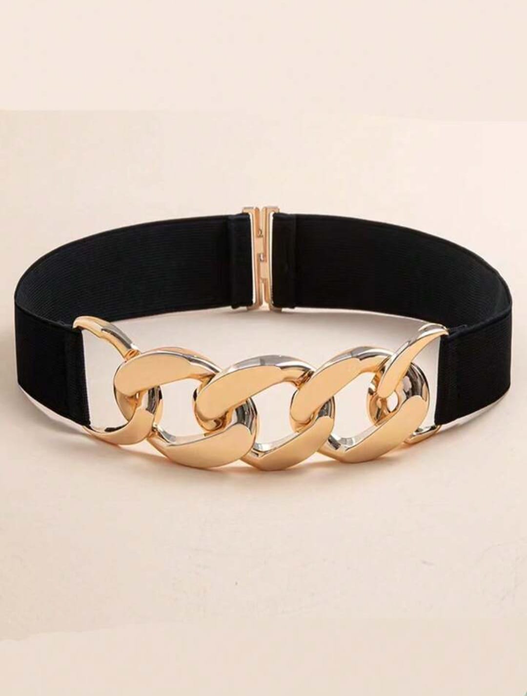 Metal Chain Buckle Elastic Waist Belt