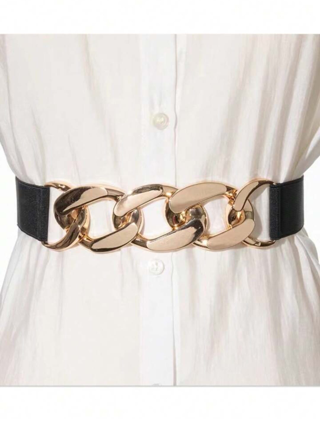 Metal Chain Buckle Elastic Waist Belt