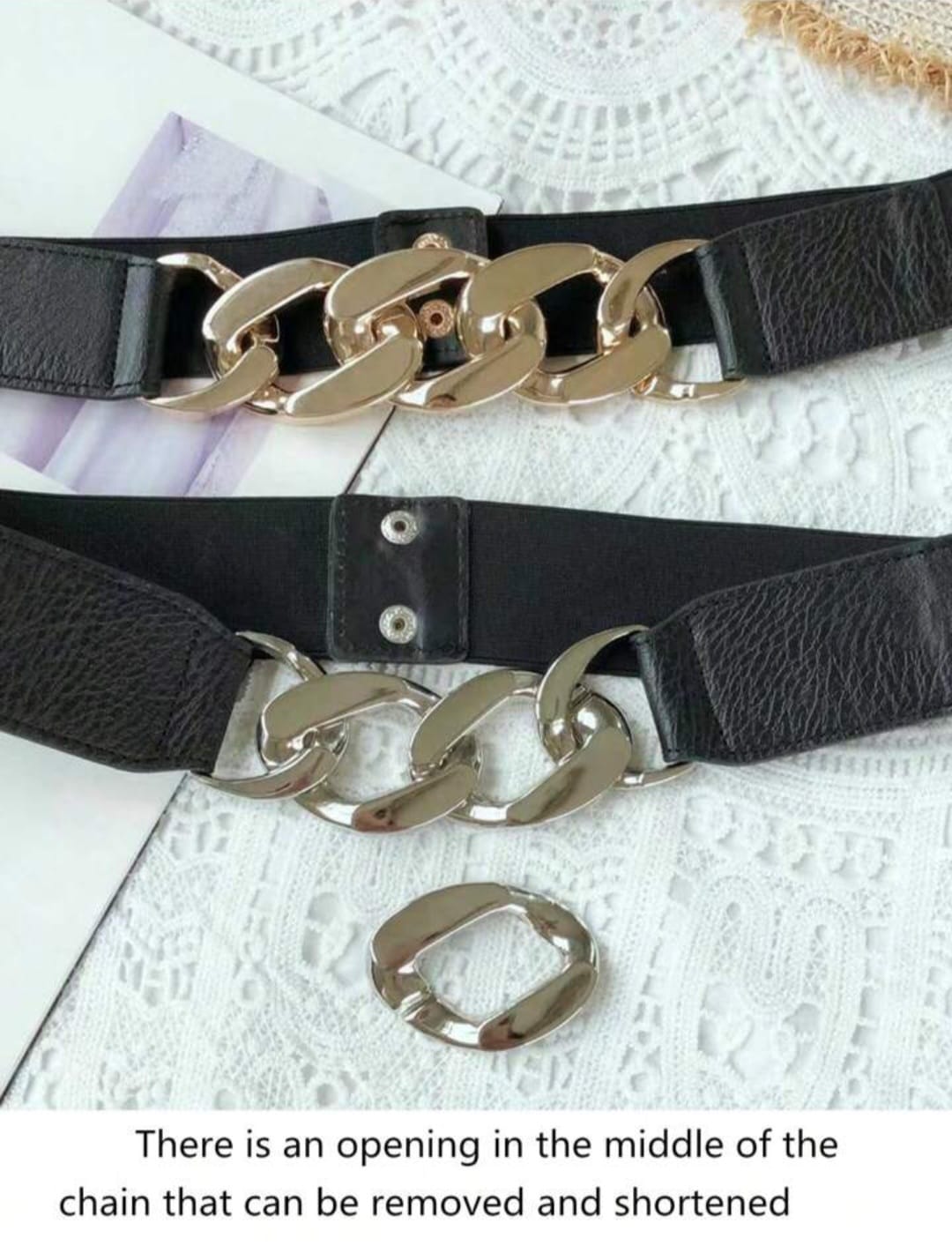 Metal Chain Buckle Elastic Waist Belt