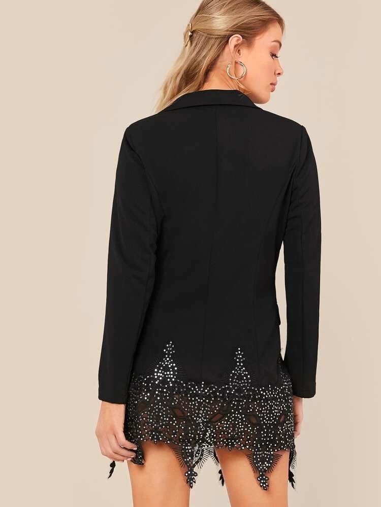 Notch Collar Embroidered Mesh Hem Blazer Dress freeshipping - Kendiee