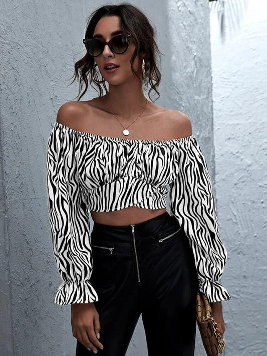 Off Shoulder Zebra Striped Top freeshipping - Kendiee