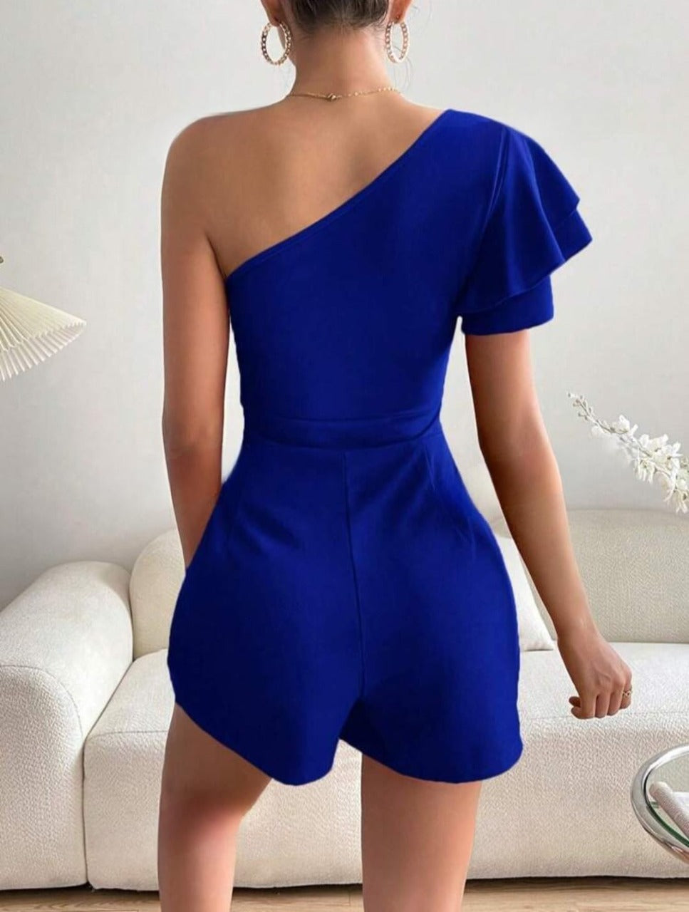 One Shoulder Butterfly Sleeve Romper