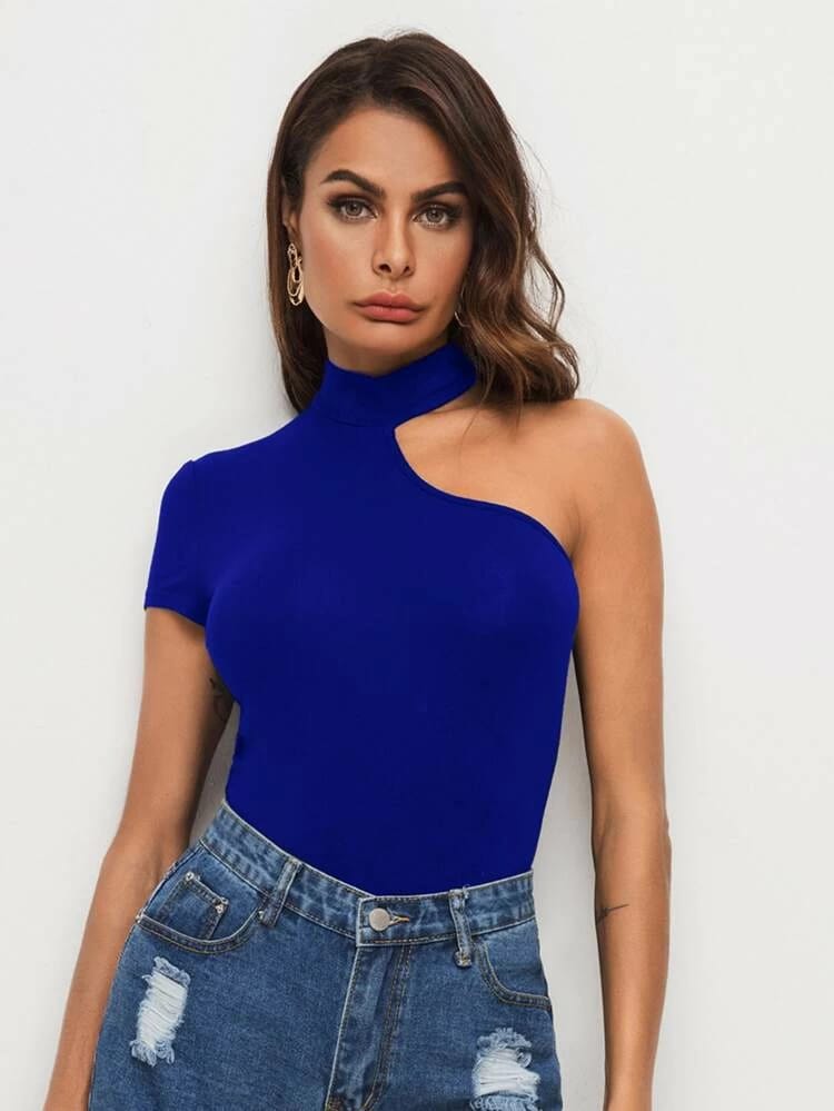 One Shoulder Solid Fitted Top freeshipping - Kendiee