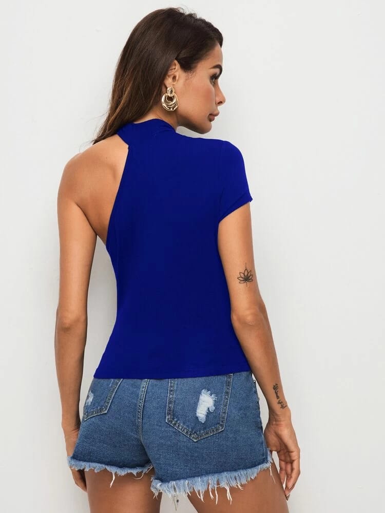 One Shoulder Solid Fitted Top freeshipping - Kendiee