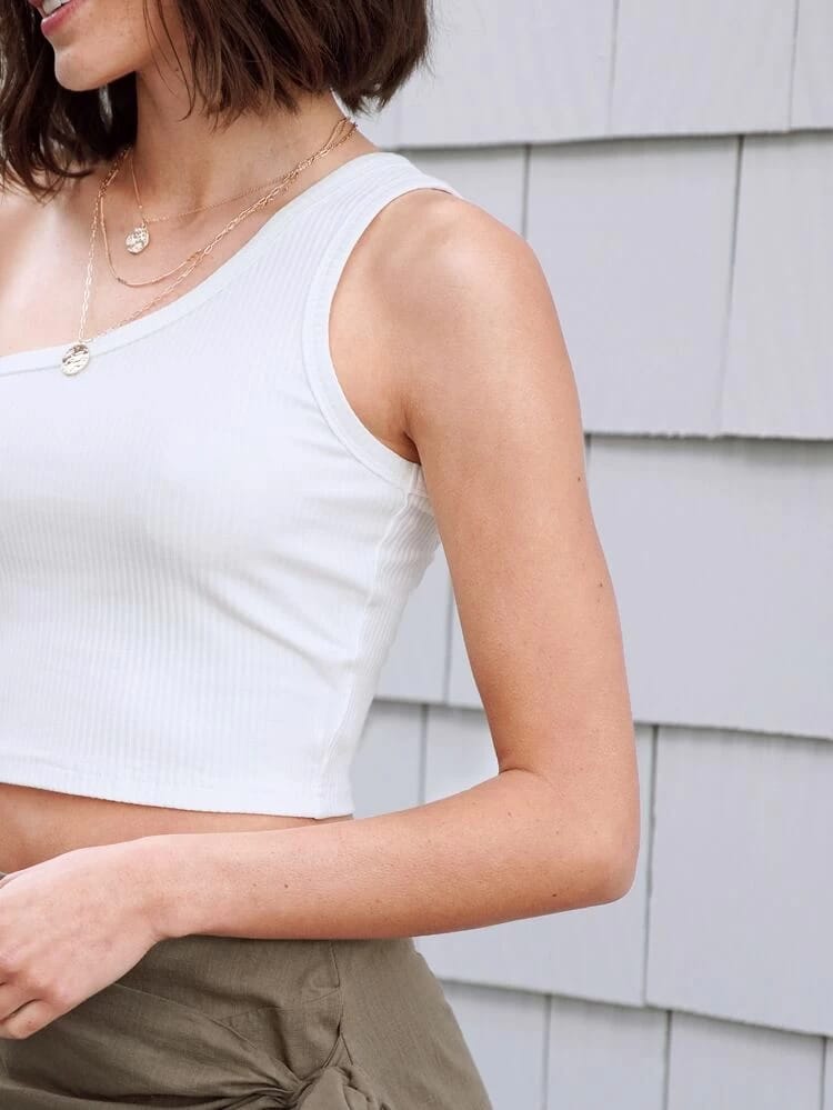 One shoulder rib knit crop top freeshipping - Kendiee