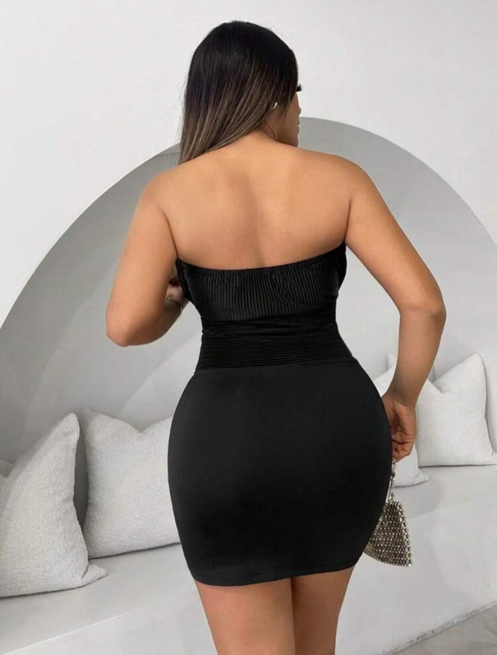 Pleated Splice Strapless Bodycon Mini Dress