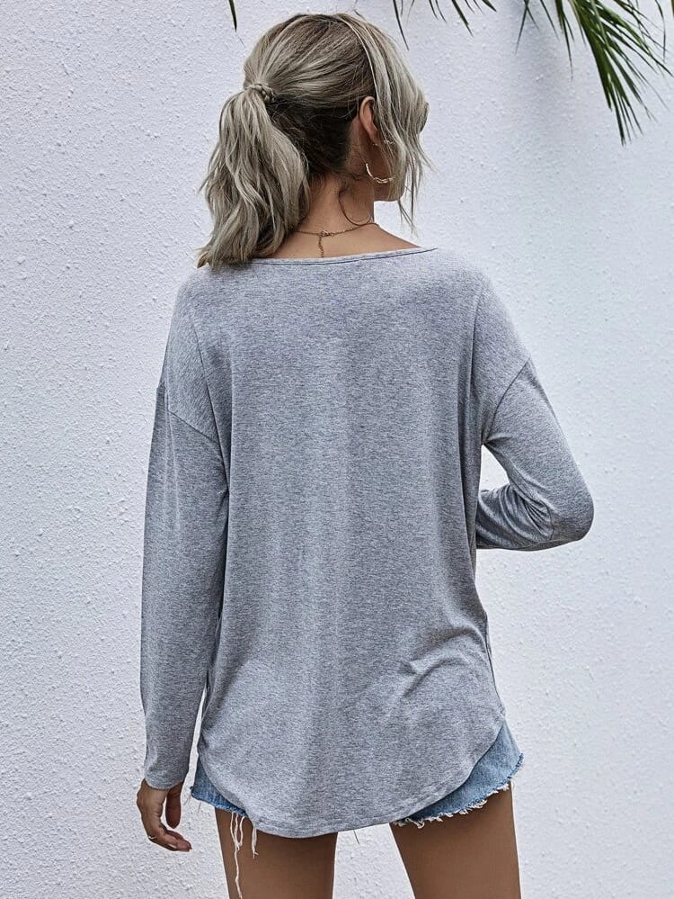 Scoop Neck Drop Shoulder Tee freeshipping - Kendiee