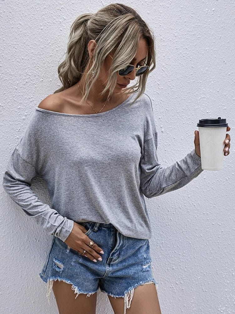 Scoop Neck Drop Shoulder Tee freeshipping - Kendiee