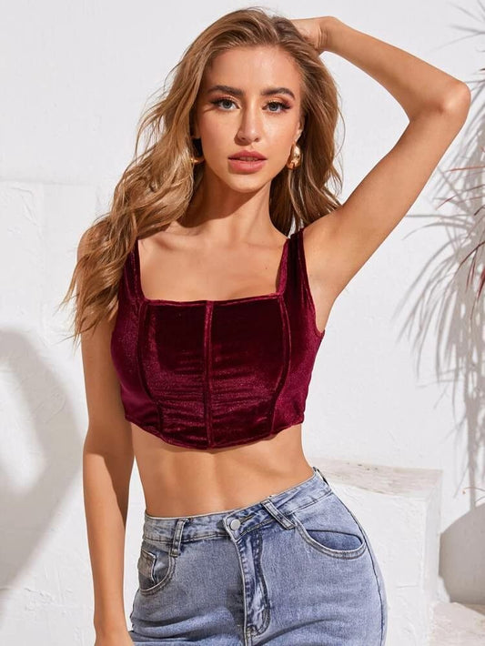 Seam Front Velvet Crop Tank Top freeshipping - Kendiee