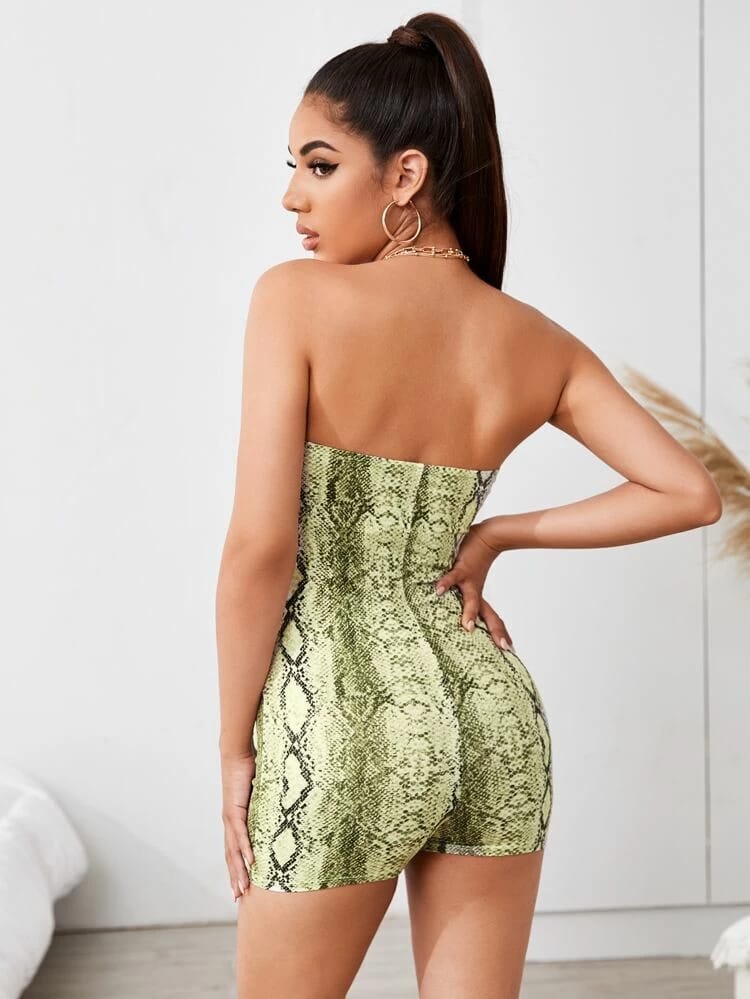 Snakeskin Print Tube Romper freeshipping - Kendiee