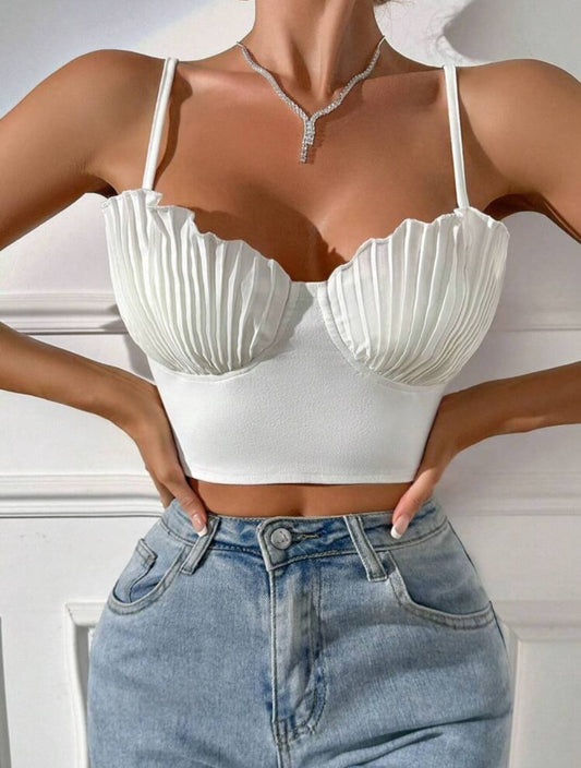 Solid Pleated Bustier Cami Top