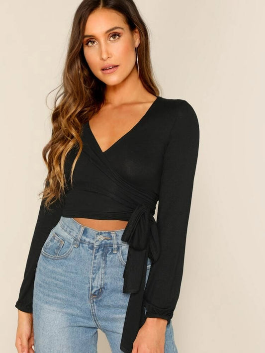 Surplice wrap knot crop tee freeshipping - Kendiee