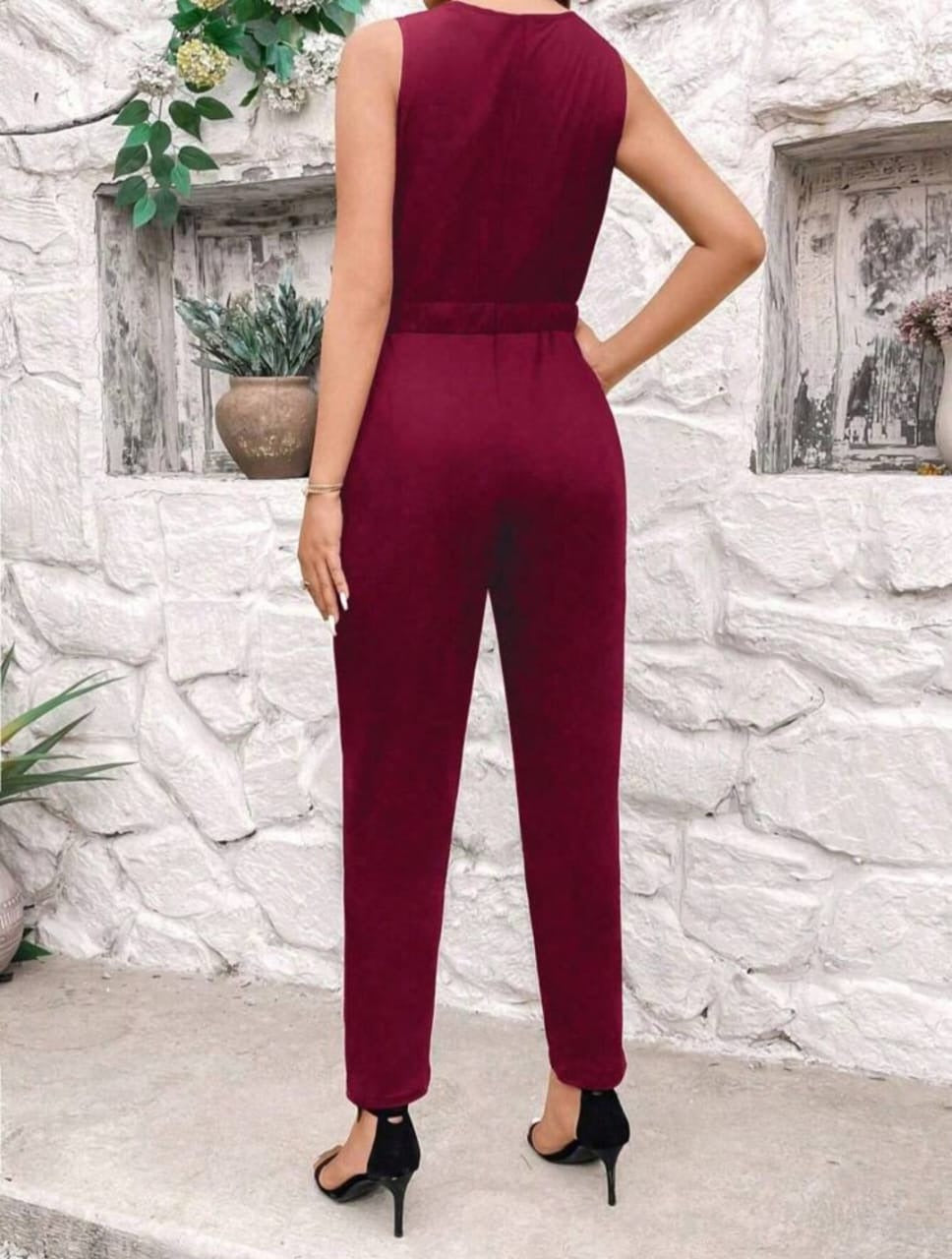 V-Neck Metal Chain Patchwork Jumpsuit