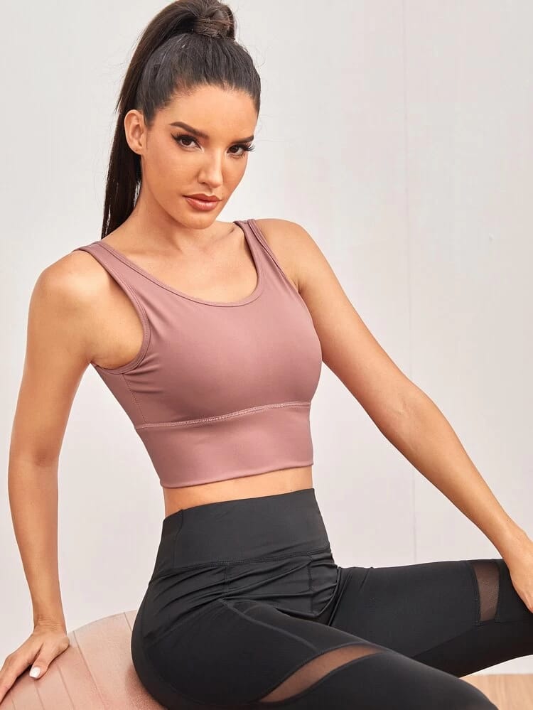 Scoop Neck Solid Sports Bra freeshipping - Kendiee