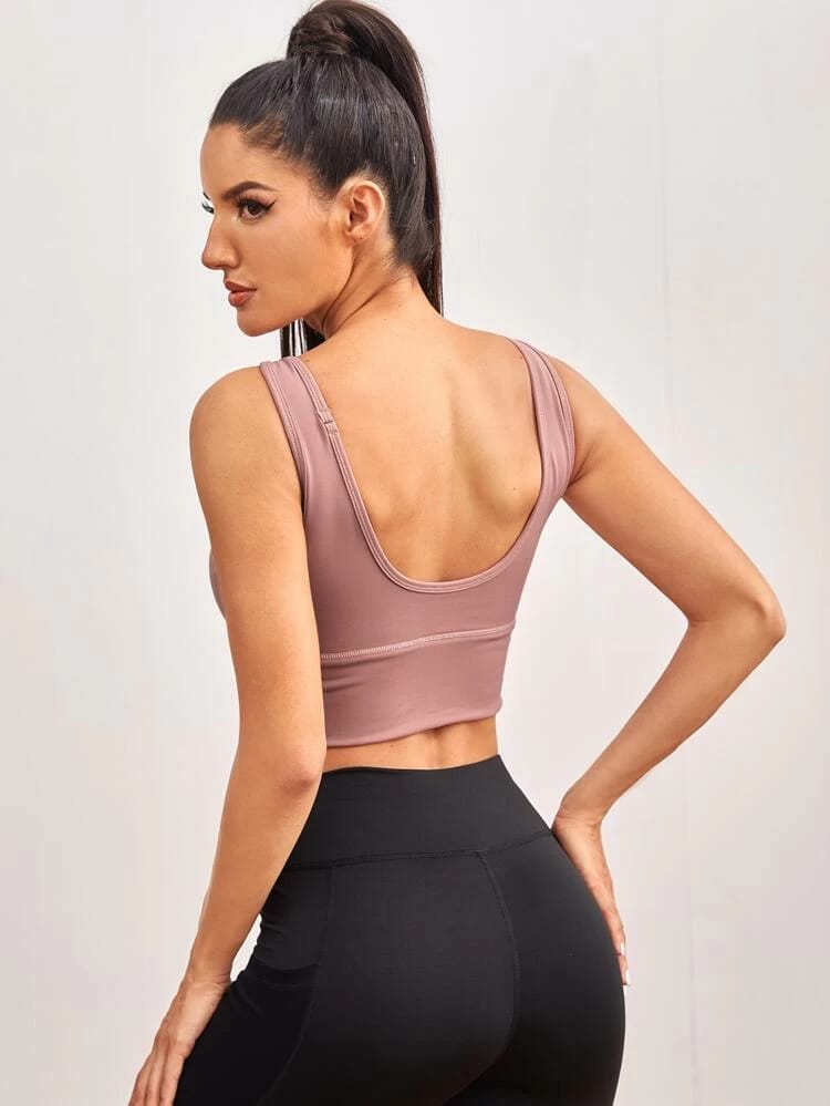 Scoop Neck Solid Sports Bra freeshipping - Kendiee