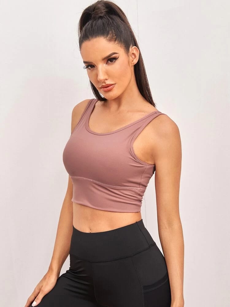 Scoop Neck Solid Sports Bra freeshipping - Kendiee