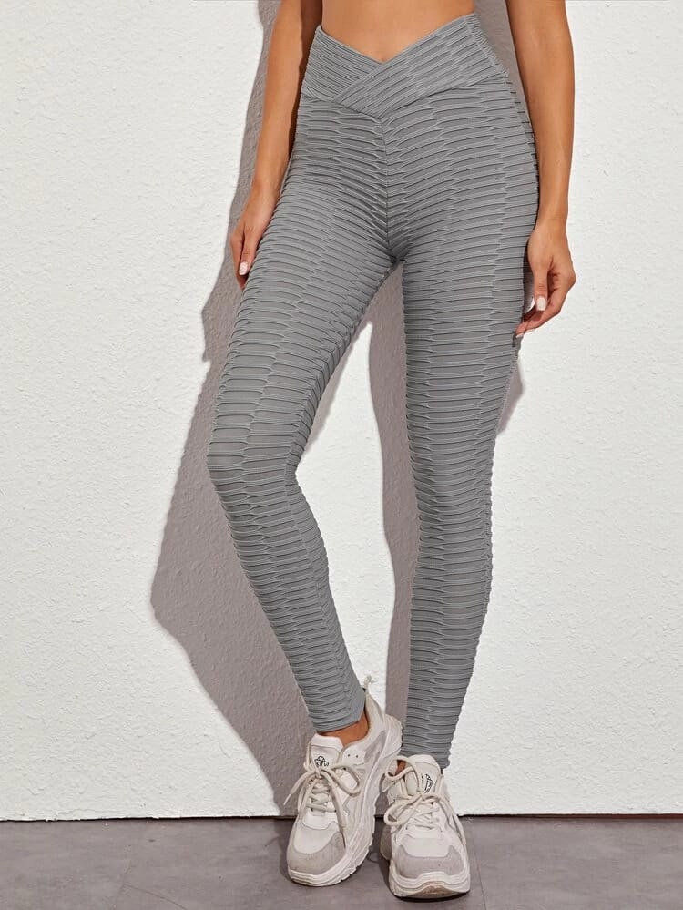 Solid Textured Skinny Sports leggings freeshipping - Kendiee