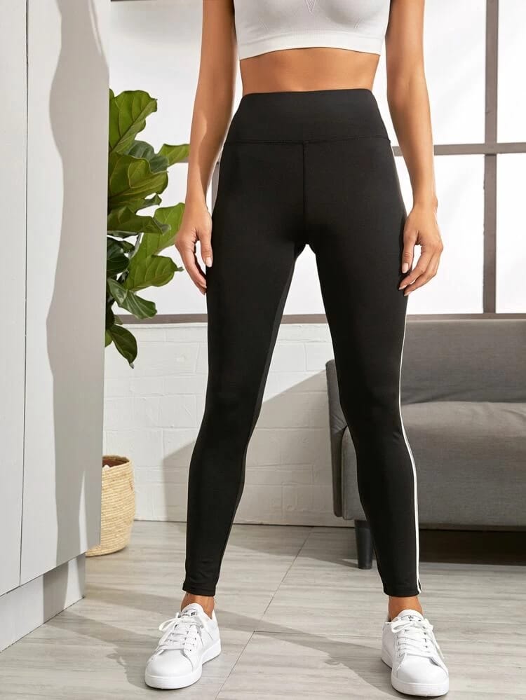 High Waist Side Striped Sports Leggings freeshipping - Kendiee