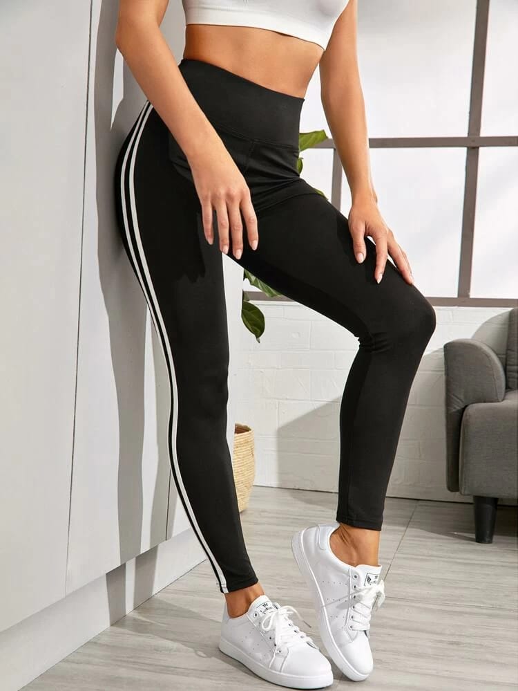 High Waist Side Striped Sports Leggings freeshipping - Kendiee