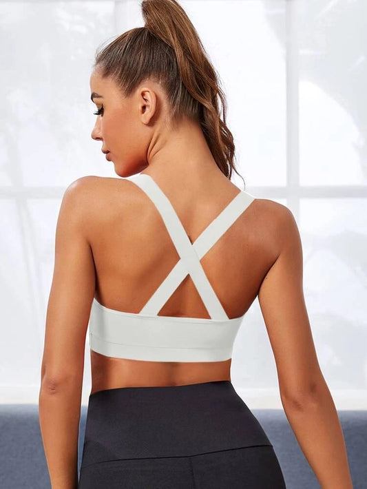 Solid Criss Cross Back Sports Bra freeshipping - Kendiee