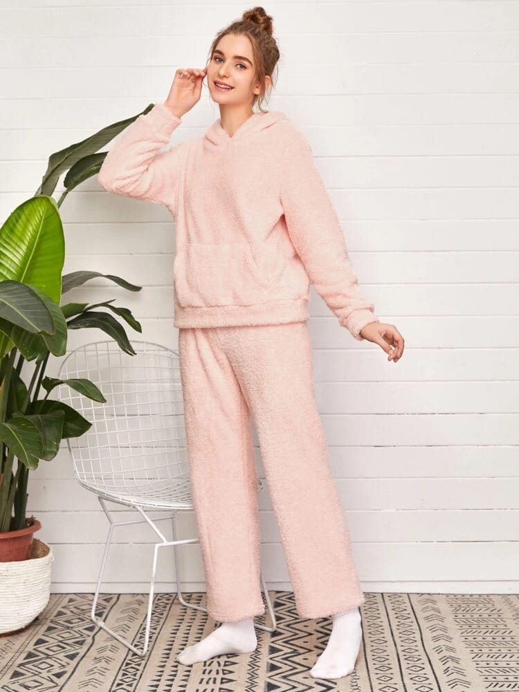 Solid Kangaroo Pocket Pajama Set freeshipping - Kendiee