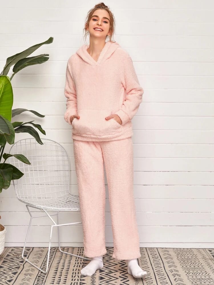 Solid Kangaroo Pocket Pajama Set freeshipping - Kendiee