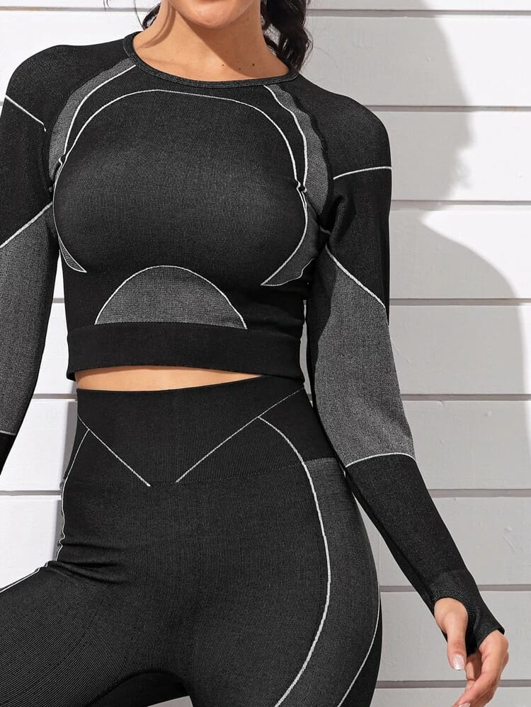 Cut Out Back Topstitching Sports Tee & Leggings freeshipping - Kendiee