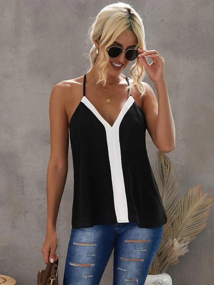 Contrast Trim Halter Top