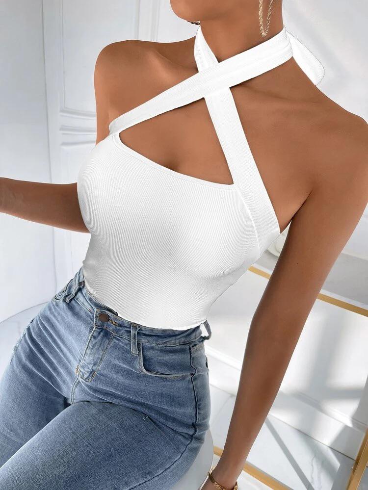 Criss Cross Tie Back Halter Top