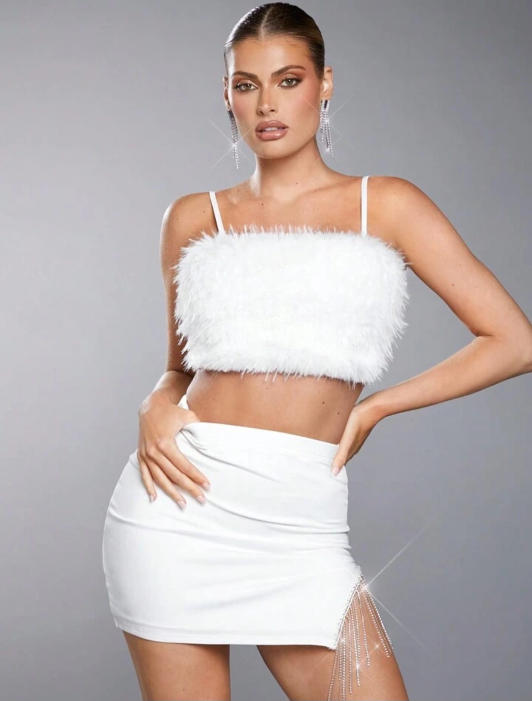 Fuzzy Crop Cami Top & Bodycon Skirt