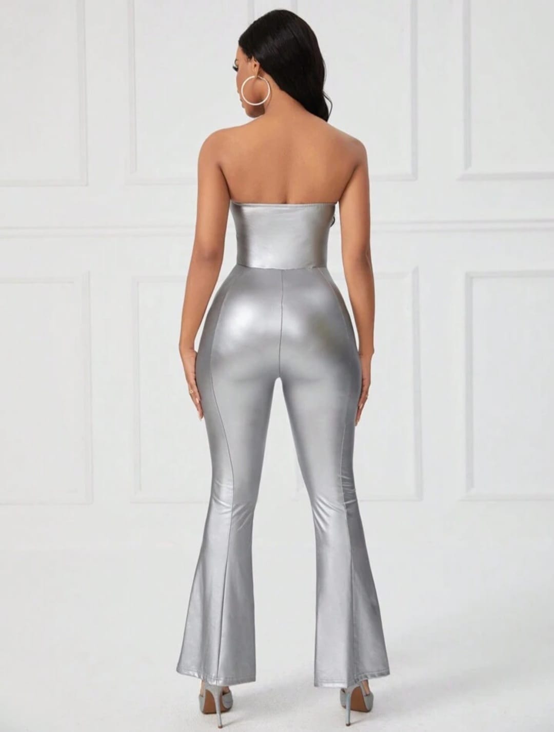 PU Leather Flare Leg Tube Jumpsuit