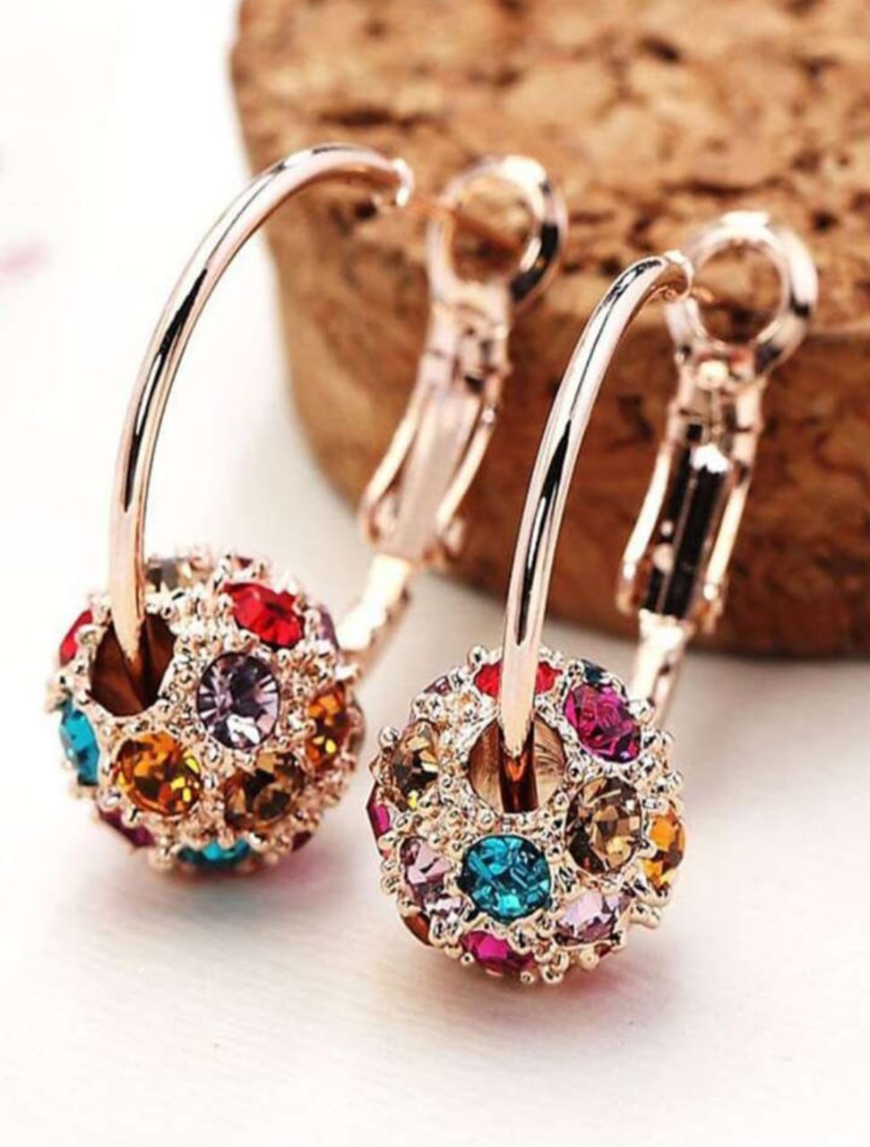 Multi-Color Diamond Ball Earrings