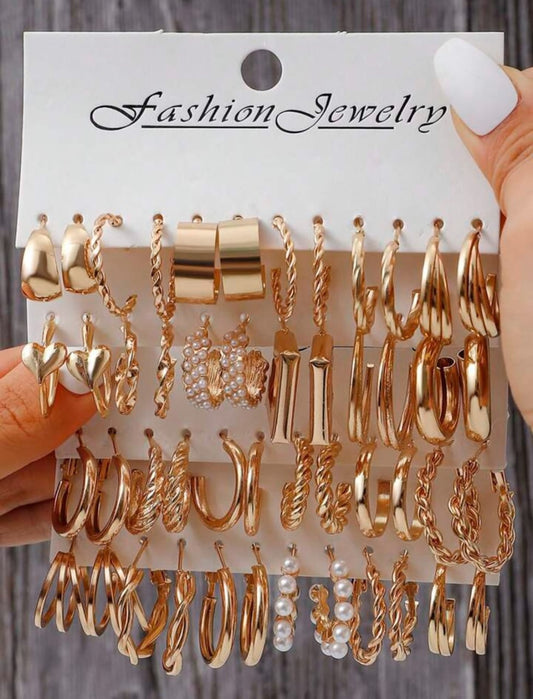 24 pairs C-shaped Hoop Earrings Set