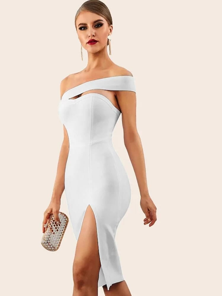 One Shoulder Split Thigh Dress