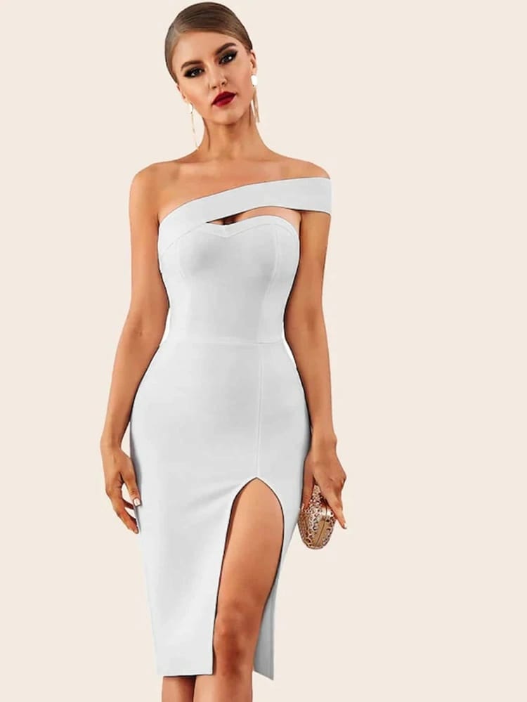 One Shoulder Split Thigh Dress