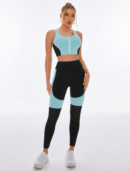 Zippered Vest Top & Patterned High Waist Pants Set