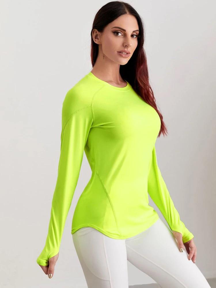 Neon Green Raglan Sleeve Sports Tee With Thumb Holes