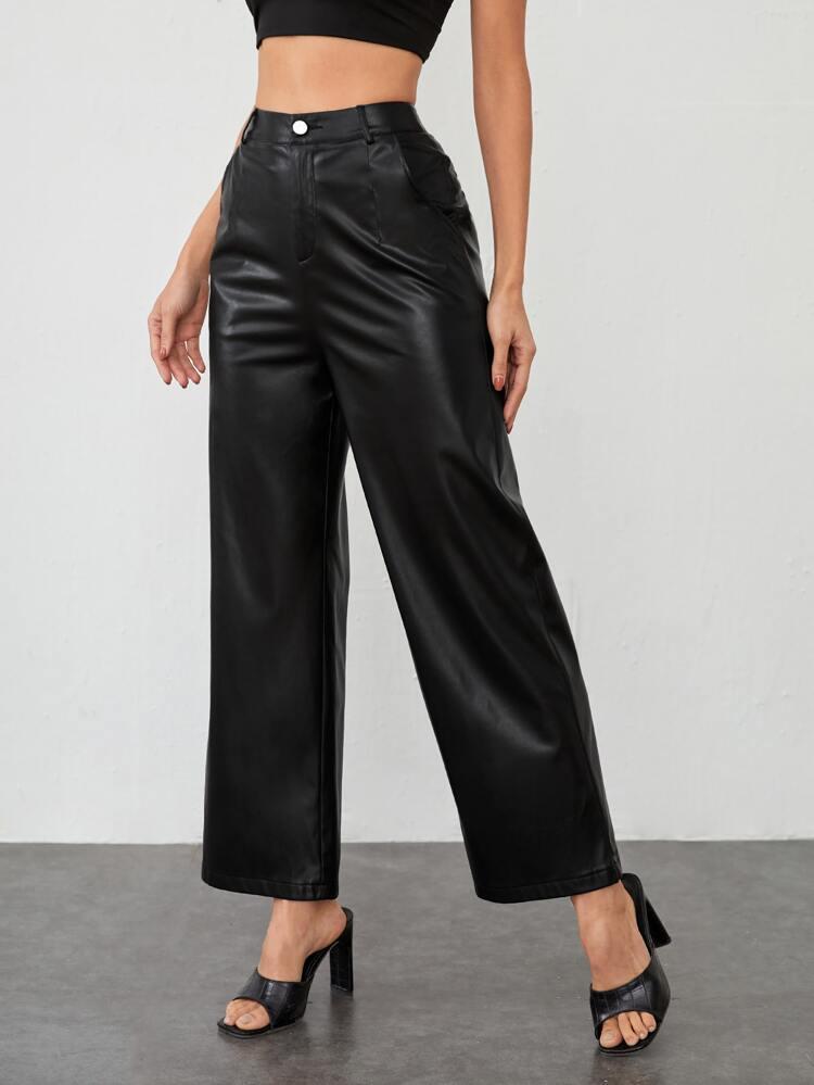 Wide Leg PU Leather Pants freeshipping - Kendiee