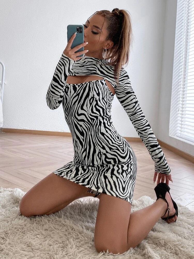 Zebra Striped Super Crop Top & Cami Dress