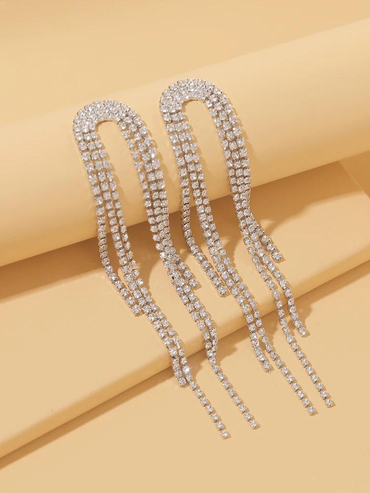 Rhinestone Tassel Decor Drop Earrings