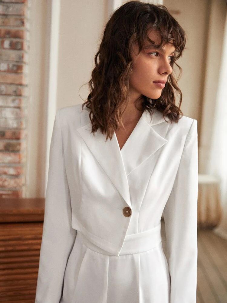 Lapel Neck Single Button Shirt Jumpsuit