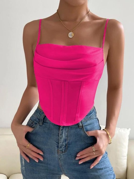 Solid Asymmetrical Hem Crop Cami Top