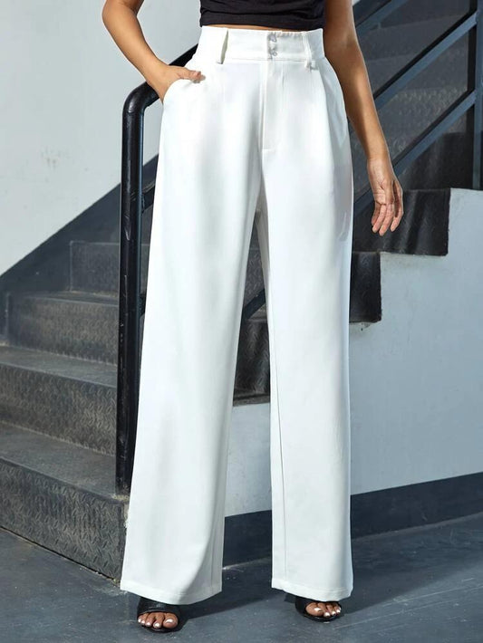 High Waist Slant Pocket Straight Leg Pants freeshipping - Kendiee